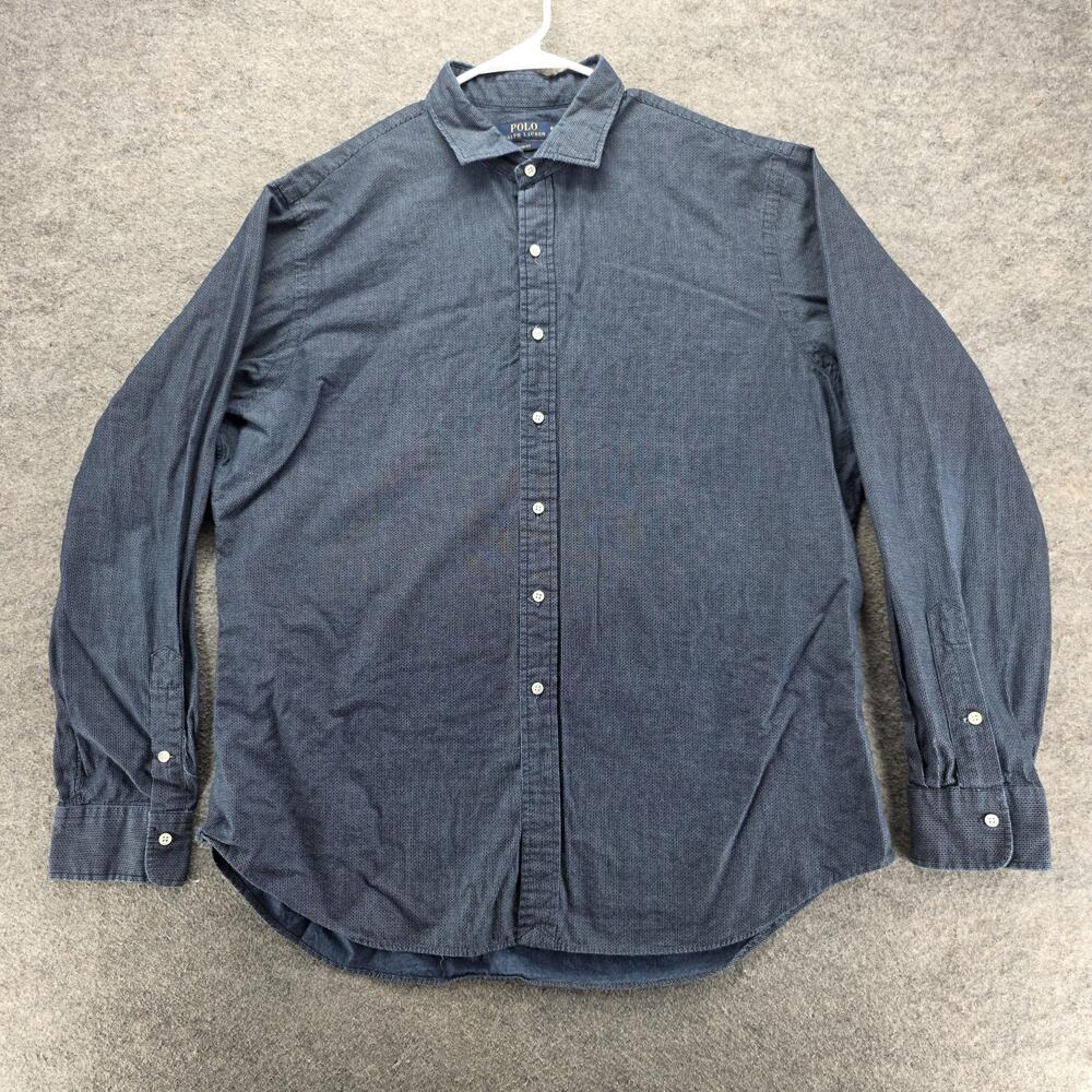 Polo Ralph Lauren Shirt Mens 2XL Blue Slim Fit Long Sleeve Button Up Casual